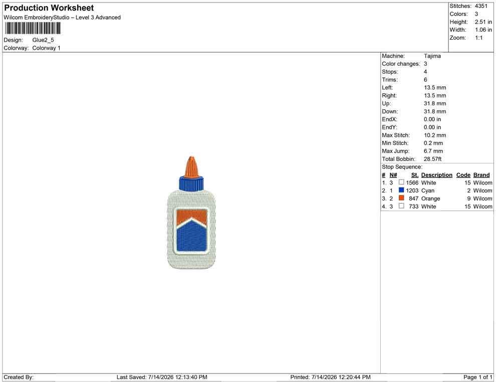 Glue Bottle Embroidery Design: Mini Glue Bottle Machine Embroidery File Craft School Teacher Glue Embroidery File (DST, PES, JEF, More)