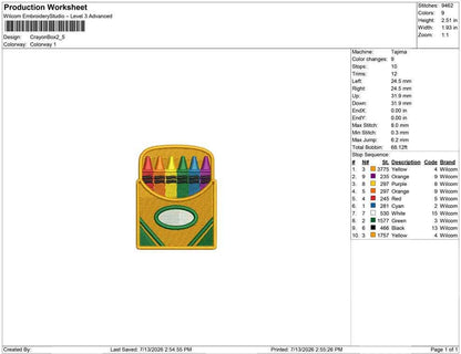 Kids Crayon Box Embroidery Design: Rainbow Crayons Machine Embroidery File Back to School Embroidery Design Teacher Appreciation DST PES JEF