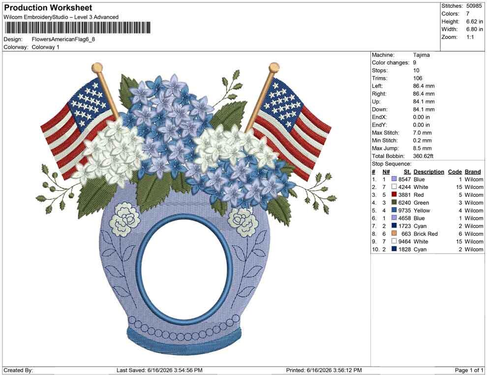 American Flag Floral Frame Embroidery Designs: Floral Frame Embroidery Design with Flags for Independence Day Frame or Patriotic Decor