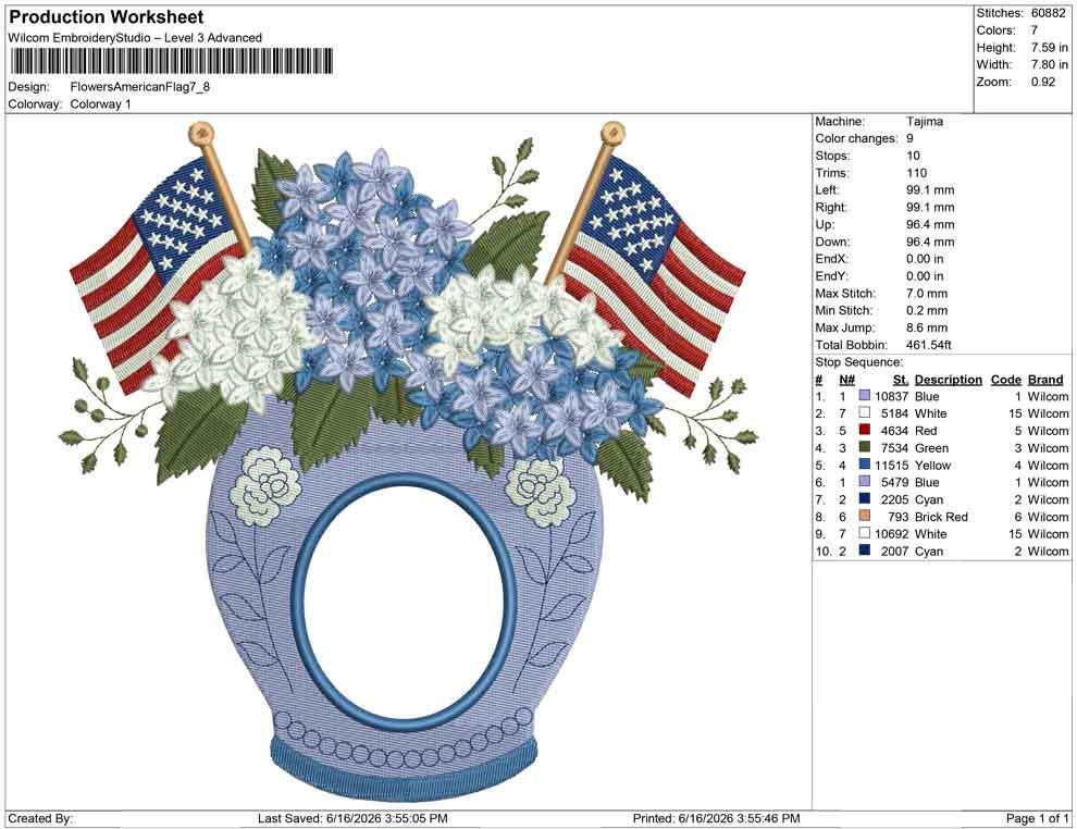 American Flag Floral Frame Embroidery Designs: Floral Frame Embroidery Design with Flags for Independence Day Frame or Patriotic Decor