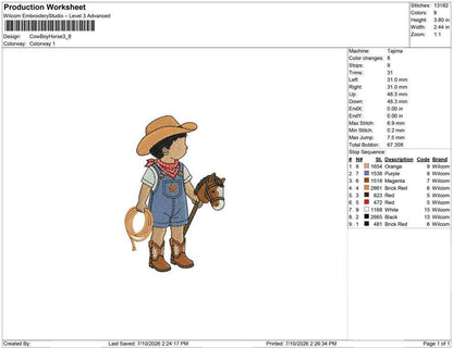 Cowboy Boy Embroidery Designs: Baby Machine Embroidery File Cowboy Boy Embroidery File (PES DST JEF+) Digital Download