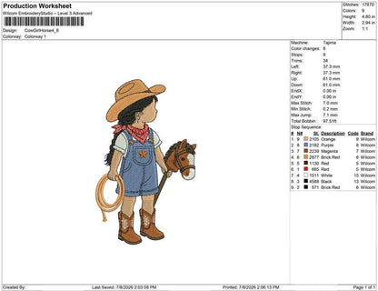 Cowgirl Embroidery Designs: Baby Machine Embroidery File Cowgirl Embroidery File (PES DST JEF+) Instant Download