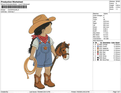 Cowgirl Embroidery Designs: Baby Machine Embroidery File Cowgirl Embroidery File (PES DST JEF+) Instant Download