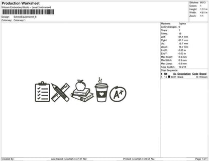 Back To School Embroidery Designs: Teacher Icon Machine Embroidery Files School Equipment Embroidery Design (Digital Download) PES DST JEF+