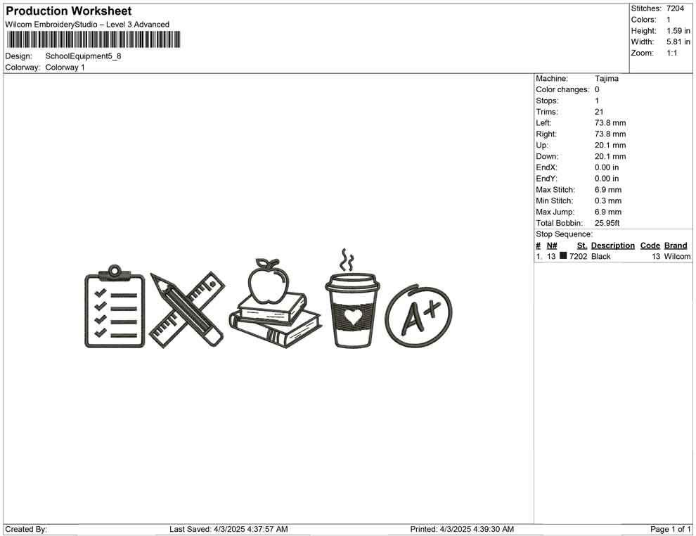 Back To School Embroidery Designs: Teacher Icon Machine Embroidery Files School Equipment Embroidery Design (Digital Download) PES DST JEF+