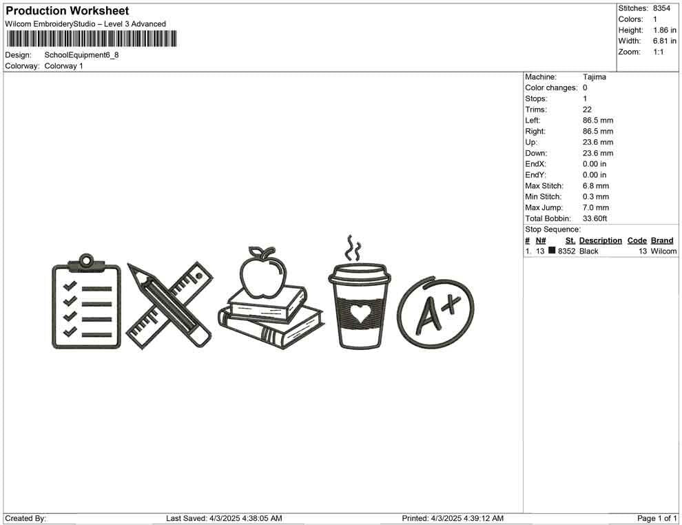 Back To School Embroidery Designs: Teacher Icon Machine Embroidery Files School Equipment Embroidery Design (Digital Download) PES DST JEF+
