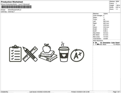 Back To School Embroidery Designs: Teacher Icon Machine Embroidery Files School Equipment Embroidery Design (Digital Download) PES DST JEF+