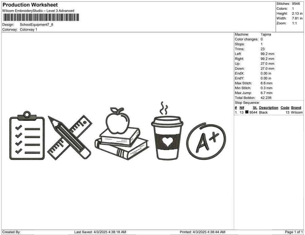 Back To School Embroidery Designs: Teacher Icon Machine Embroidery Files School Equipment Embroidery Design (Digital Download) PES DST JEF+