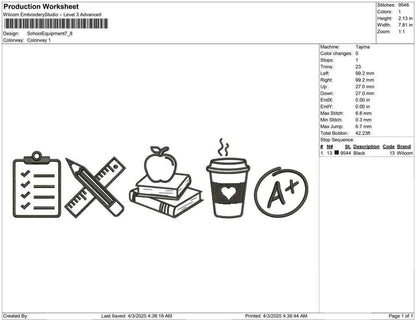 Back To School Embroidery Designs: Teacher Icon Machine Embroidery Files School Equipment Embroidery Design (Digital Download) PES DST JEF+