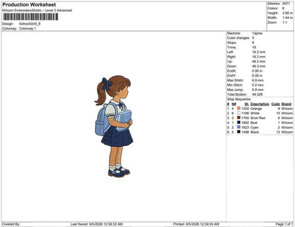 School Embroidery Designs: Back to School Machine Embroidery File School Girl Embroidery Design (PES DST EXP+) Digital Download