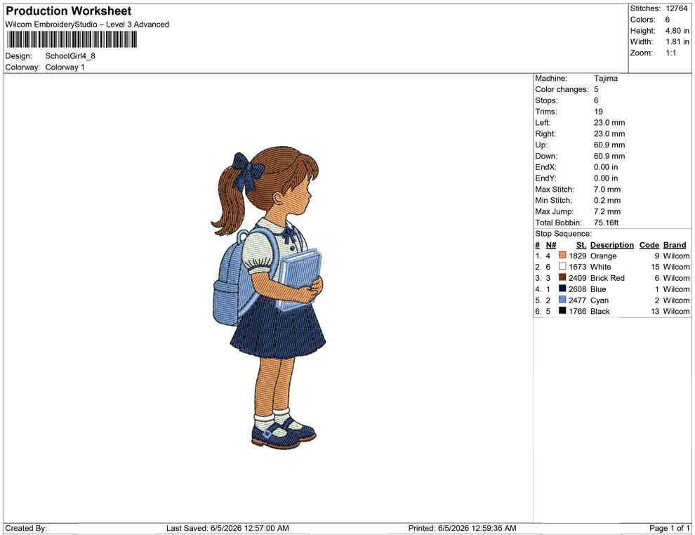 School Embroidery Designs: Back to School Machine Embroidery File School Girl Embroidery Design (PES DST EXP+) Digital Download