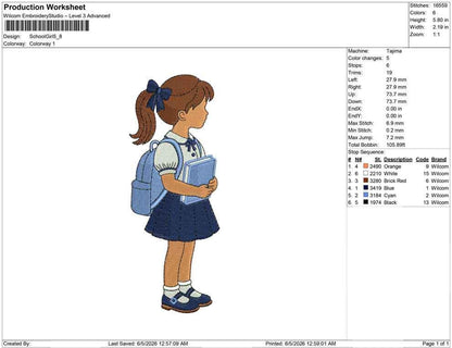 School Embroidery Designs: Back to School Machine Embroidery File School Girl Embroidery Design (PES DST EXP+) Digital Download