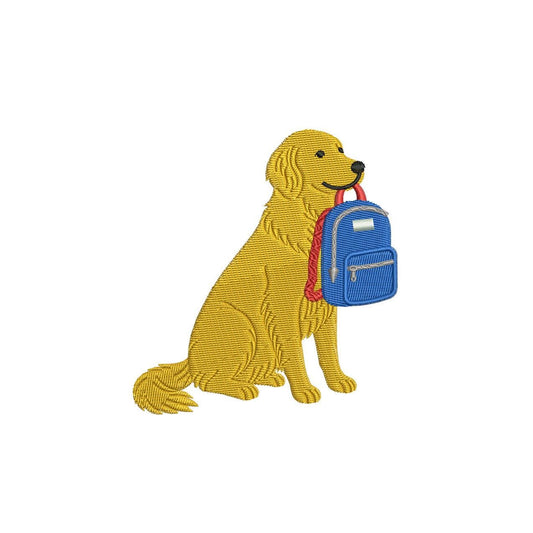 Golden Retriever Embroidery Designs: Back to School Machine Embroidery File School Dog Embroidery Design (PES DST EXP+) Digital Download