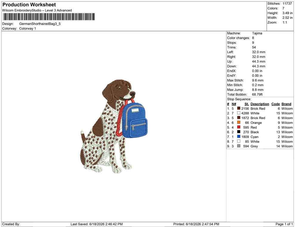 GSP Embroidery Designs: Back to School Machine Embroidery File German Shorthaired Pointer Embroidery Design (PES DST+) Digital Download