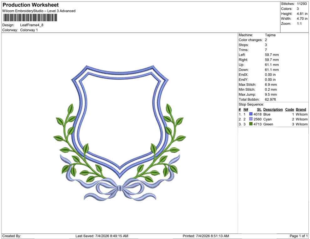 Bow with Leaf Frame Embroidery Designs: Elegant Crest Machine Embroidery File Baby Door Hanger Frame File (PES, DST, EXP +) Instant Download
