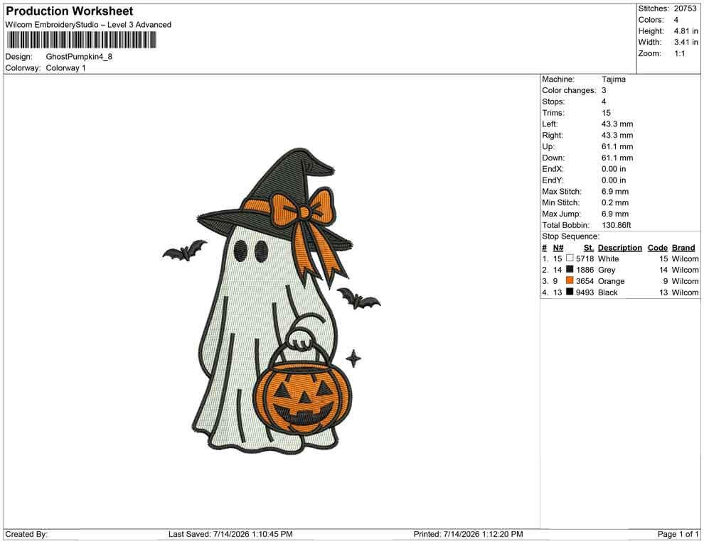 Halloween Ghost Embroidery Designs: Apparition With Pumpkin Machine Embroidery File Witch Hat Embroidery Design (Digital Download) PES DST+