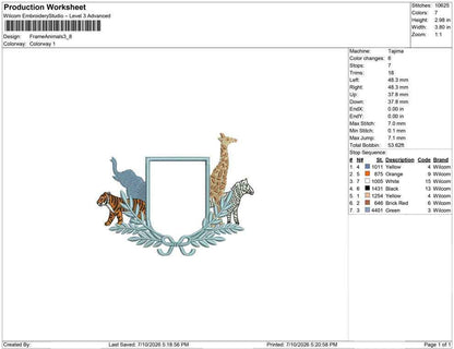 Safari Banner Frame Embroidery Designs: Animal Embroidery Crest Elephant, Tiger, Giraffe, and Zebra Baby Door Hanger Machine Embroidery File