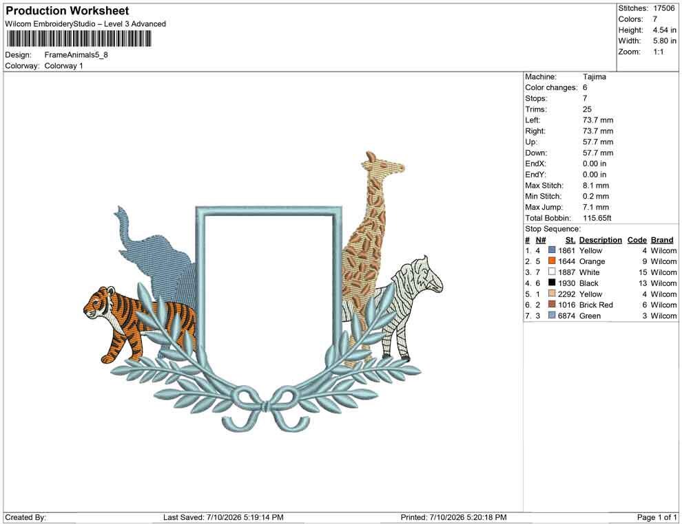 Safari Banner Frame Embroidery Designs: Animal Embroidery Crest Elephant, Tiger, Giraffe, and Zebra Baby Door Hanger Machine Embroidery File