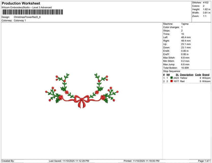 Christmas Mistletoe Embroidery Designs: Ribbon Floral Embroidery Design Christmas Machine Embroidery Files (Digital Download) DST PES EXP+