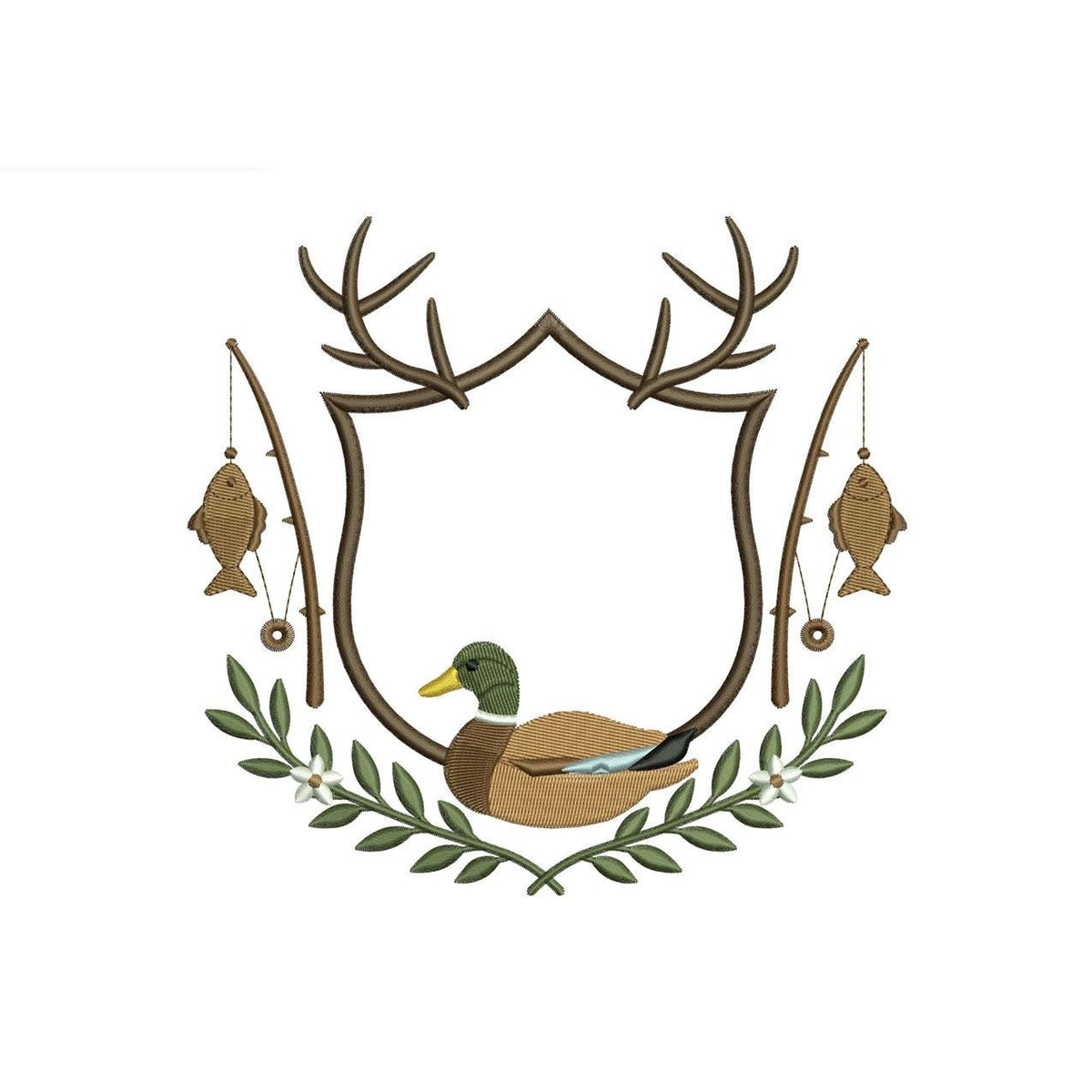 Hunting and Fishing Crest Embroidery Design: Mallard Duck Machine Embroidery File Crest Frame Embroidery File (Digital Download)