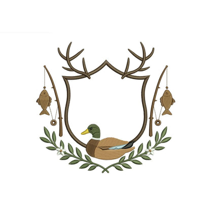 Hunting and Fishing Crest Embroidery Design: Mallard Duck Machine Embroidery File Crest Frame Embroidery File (Digital Download)
