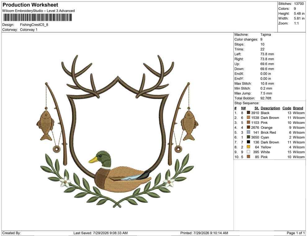 Hunting and Fishing Crest Embroidery Design: Mallard Duck Machine Embroidery File Crest Frame Embroidery File (Digital Download)