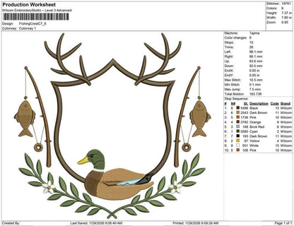Hunting and Fishing Crest Embroidery Design: Mallard Duck Machine Embroidery File Crest Frame Embroidery File (Digital Download)