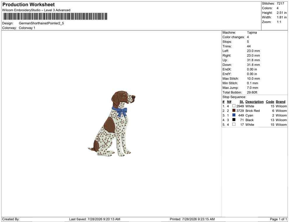German Shorthaired Pointer Embroidery Design: Dog with Bow Machine Embroidery File Dog Embroidery File (DST, PES, JEF+) Digital Download