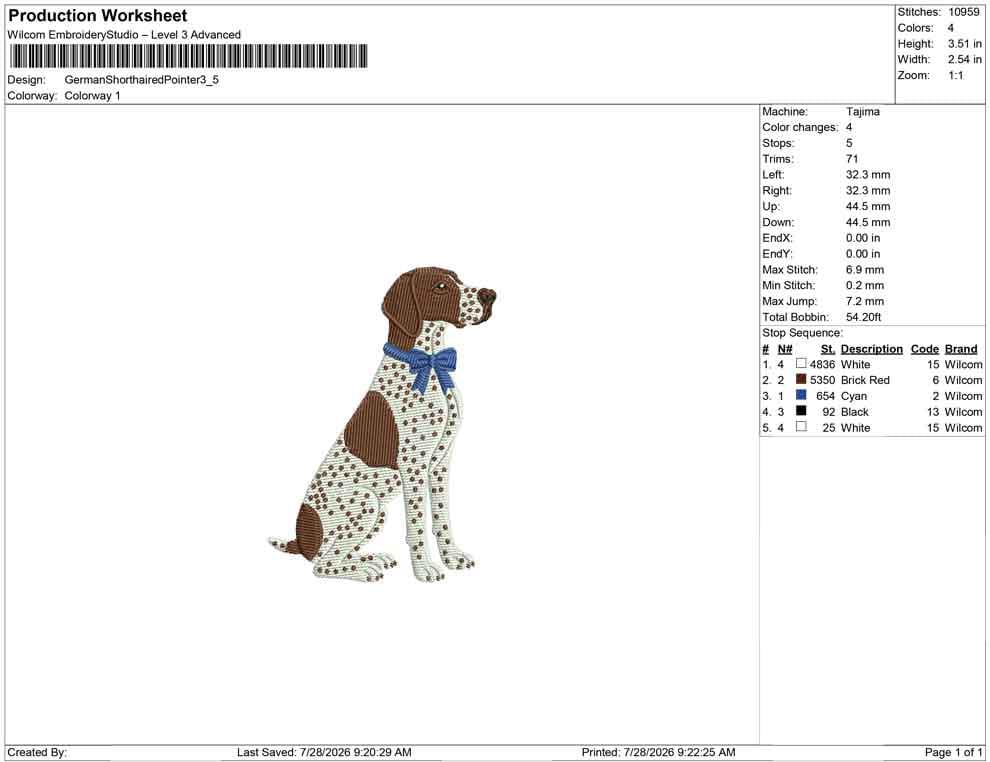 German Shorthaired Pointer Embroidery Design: Dog with Bow Machine Embroidery File Dog Embroidery File (DST, PES, JEF+) Digital Download