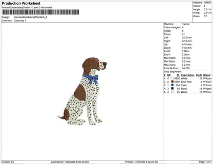 German Shorthaired Pointer Embroidery Design: Dog with Bow Machine Embroidery File Dog Embroidery File (DST, PES, JEF+) Digital Download