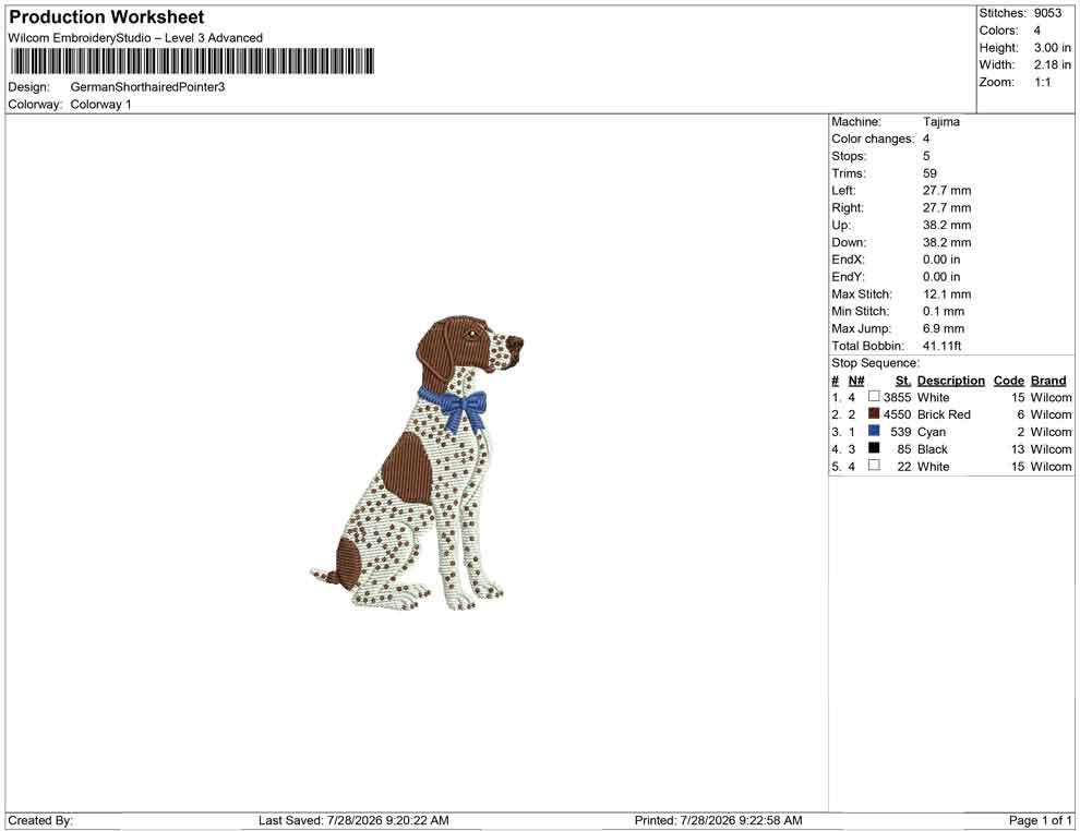 German Shorthaired Pointer Embroidery Design: Dog with Bow Machine Embroidery File Dog Embroidery File (DST, PES, JEF+) Digital Download