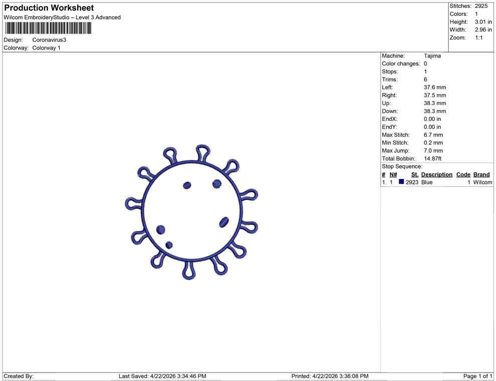 Coronavirus Embroidery Design: Science Virus Machine Embroidery File Microbiology Embroidery Coronavirus Design (DST, PES, JEF)