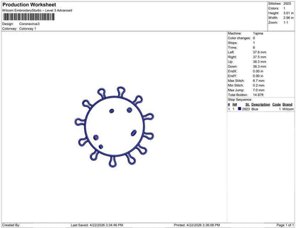 Coronavirus Embroidery Design: Science Virus Machine Embroidery File Microbiology Embroidery Coronavirus Design (DST, PES, JEF)