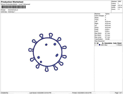 Coronavirus Embroidery Design: Science Virus Machine Embroidery File Microbiology Embroidery Coronavirus Design (DST, PES, JEF)