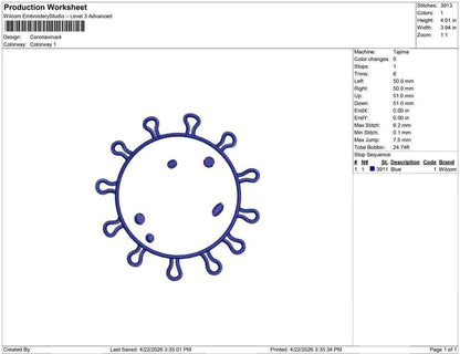 Coronavirus Embroidery Design: Science Virus Machine Embroidery File Microbiology Embroidery Coronavirus Design (DST, PES, JEF)