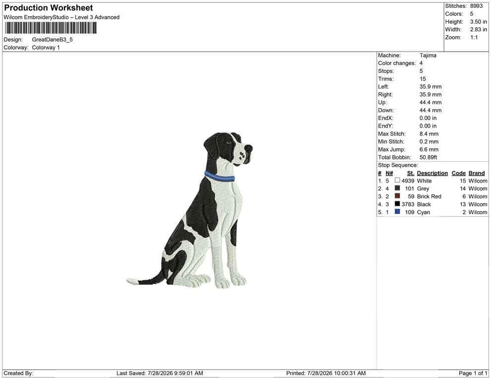 Great Dane Embroidery Designs: Big Dog Machine Embroidery Files Dog with Collar Embroidery Design (PES DST JEF+) Digital Download