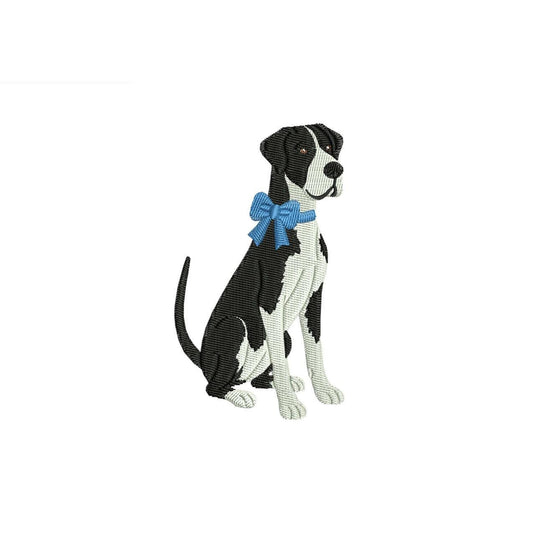 Great Dane Dog Embroidery Design: Dog with Bow Machine Embroidery File Dog Embroidery File (DST, PES, JEF) Digital Download