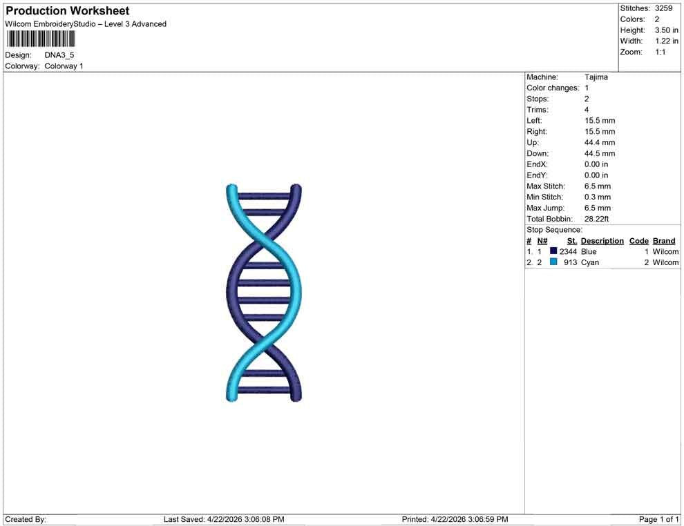 DNA Helix Embroidery Design: Science Genetics Machine Embroidery File Biology Lab Embroidery DNA Helix Design (Instant Digital Download)