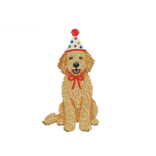 Goldendoodle Embroidery Designs: Birthday Goldendoodle Dog Machine Embroidery File Puppy with Party Hat Embroidery Design (Digital Download)