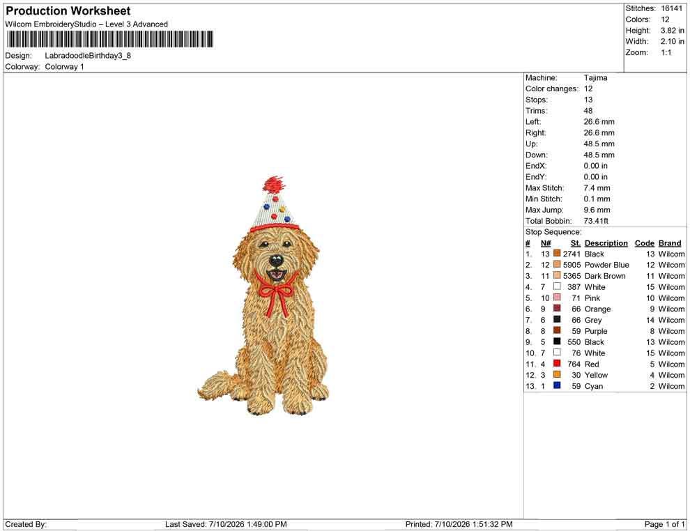 Goldendoodle Embroidery Designs: Birthday Goldendoodle Dog Machine Embroidery File Puppy with Party Hat Embroidery Design (Digital Download)