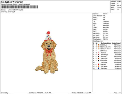 Goldendoodle Embroidery Designs: Birthday Goldendoodle Dog Machine Embroidery File Puppy with Party Hat Embroidery Design (Digital Download)