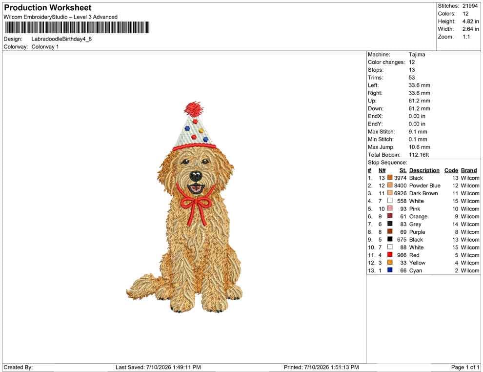 Goldendoodle Embroidery Designs: Birthday Goldendoodle Dog Machine Embroidery File Puppy with Party Hat Embroidery Design (Digital Download)