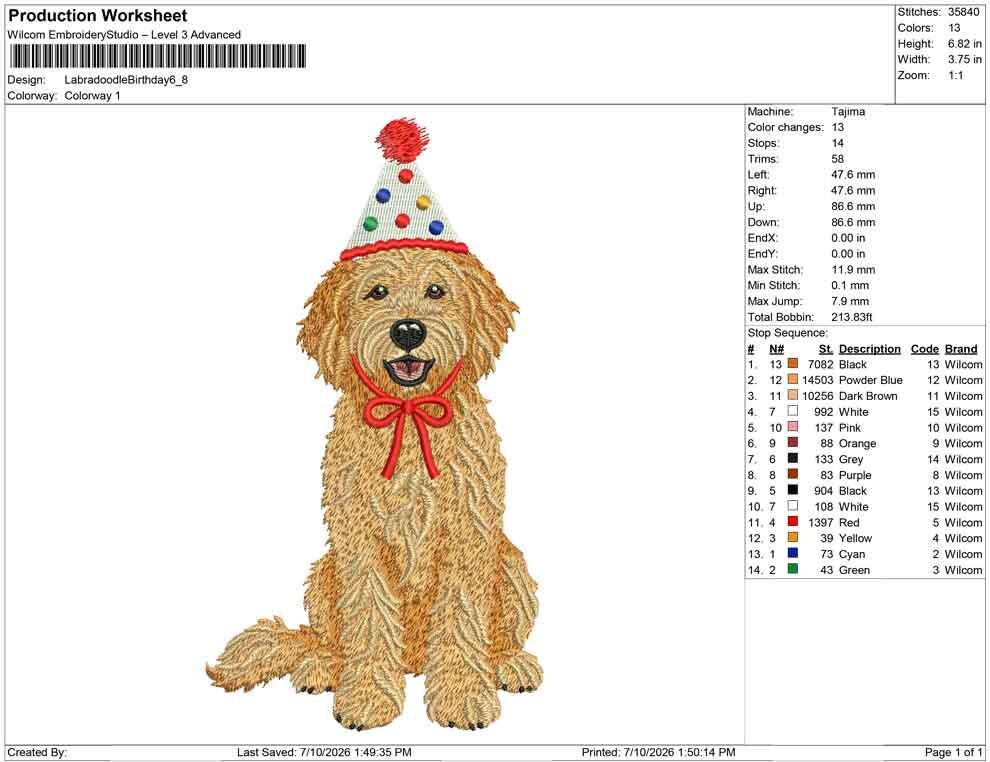 Goldendoodle Embroidery Designs: Birthday Goldendoodle Dog Machine Embroidery File Puppy with Party Hat Embroidery Design (Digital Download)