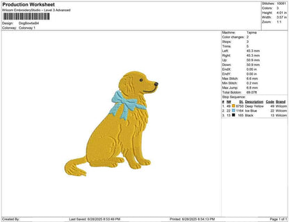 Golden Retriever Embroidery Design: Dog with Bow Machine Embroidery File Dog Embroidery File (DST, PES, JEF, More) Digital Download
