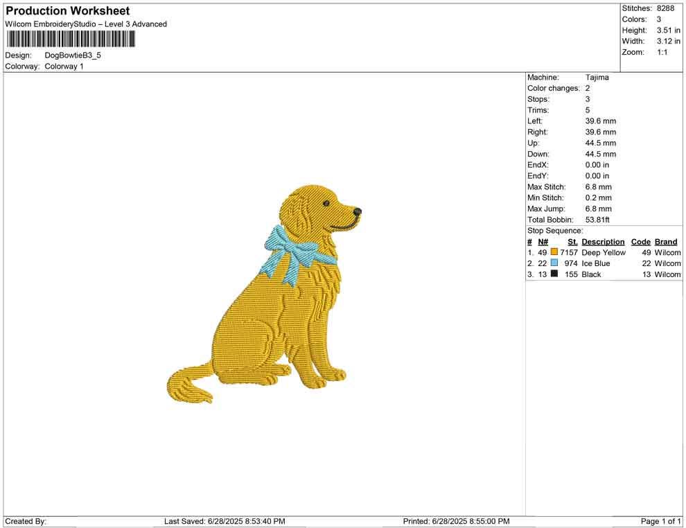 Golden Retriever Embroidery Design: Dog with Bow Machine Embroidery File Dog Embroidery File (DST, PES, JEF, More) Digital Download