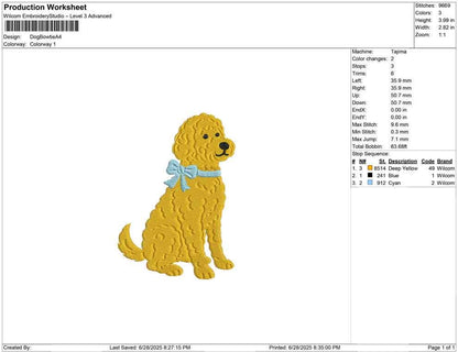 Goldendoodle Embroidery Designs: Curly Golden Doodle Dog Machine Embroidery File Puppy with Bow Embroidery Design (Digital Download)