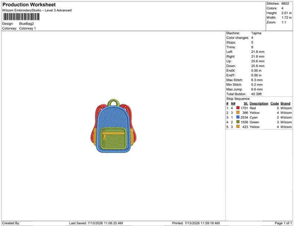 Backpack Embroidery Designs With Front Pocket Machine Embroidery File Small Backpack Embroidery File Small PES Embroidery DST File
