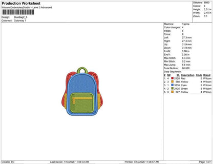 Backpack Embroidery Designs With Front Pocket Machine Embroidery File Small Backpack Embroidery File Small PES Embroidery DST File