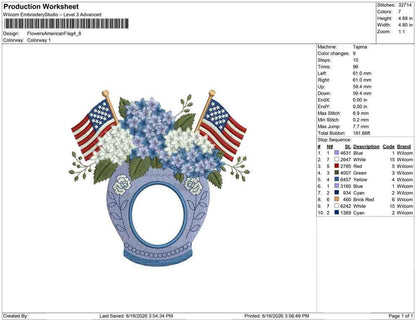 American Flag Floral Frame Embroidery Designs: Floral Frame Embroidery Design with Flags for Independence Day Frame or Patriotic Decor