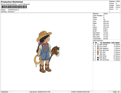 Cowgirl Embroidery Designs: Baby Machine Embroidery File Cowgirl Embroidery File (PES DST JEF+) Instant Download